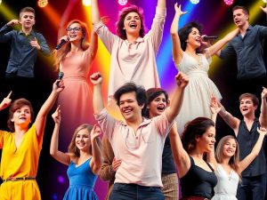 Tineri artiști români plini de energie pe scenă.